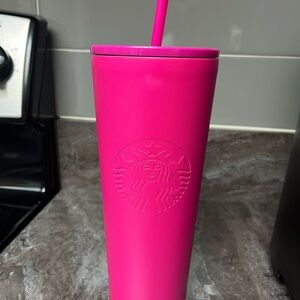Starbucks Hot Pink Tumbler with Embossed Siren and Straw